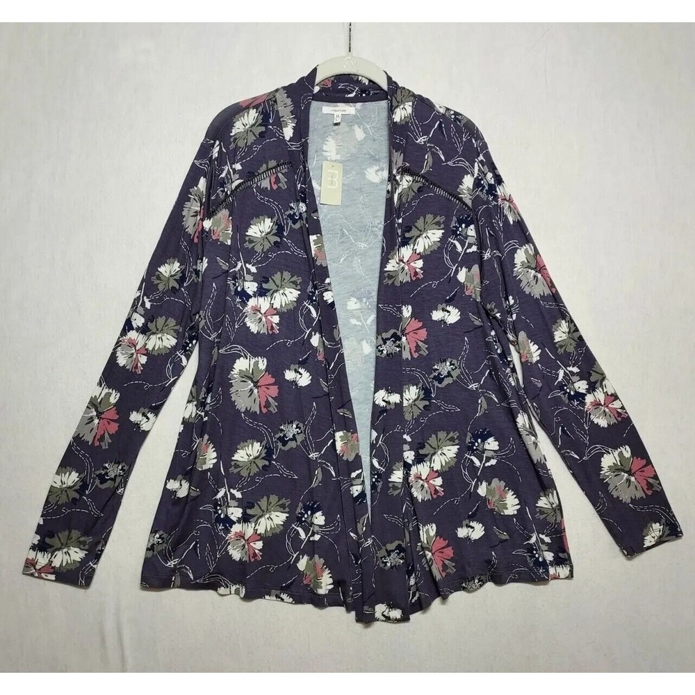 NWT Maurices Stretch Cardigan Purple Lightweight Open Front Crochet Accent Sz L